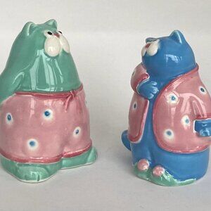 Fitz and Floyd 1985 Fantasy Fair Cats in Pyjamas Salt and Pepper Shakers